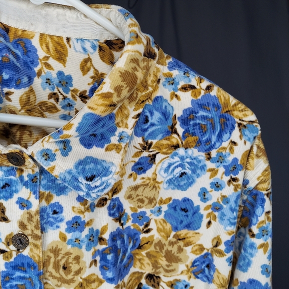 Venezia Corduroy Shirt Women Cotton Floral Button Collar Vtg 90s Cottagecore - Picture 4 of 7
